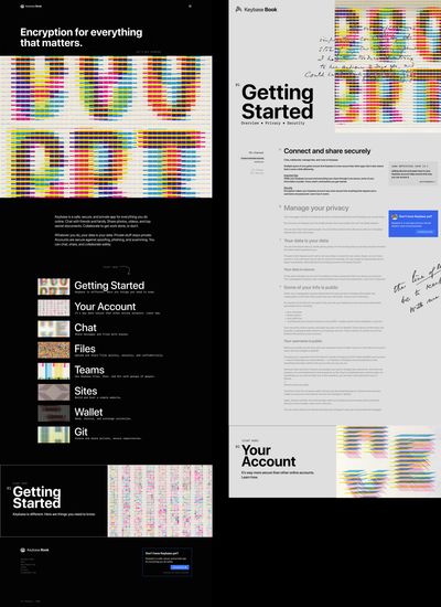 More screenshots of the Keybase book project. This shows the homepage and the first chapter.