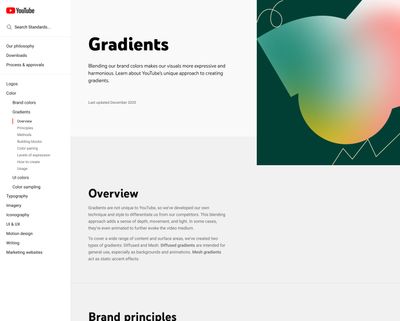 A screenshot of the Standards page design for gradients