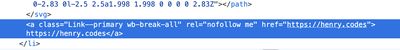 The rendered output of the profile with custom url, showing the anchor tag with a rel=me attribute.
