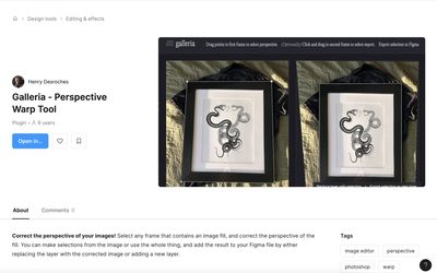 A screenshot of the Figma Community page for the author’s 'Galleria' plugin.